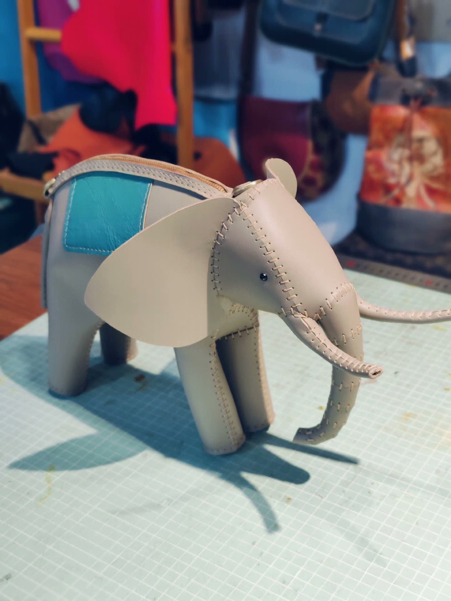 Handmade leather elephant shoulder bag