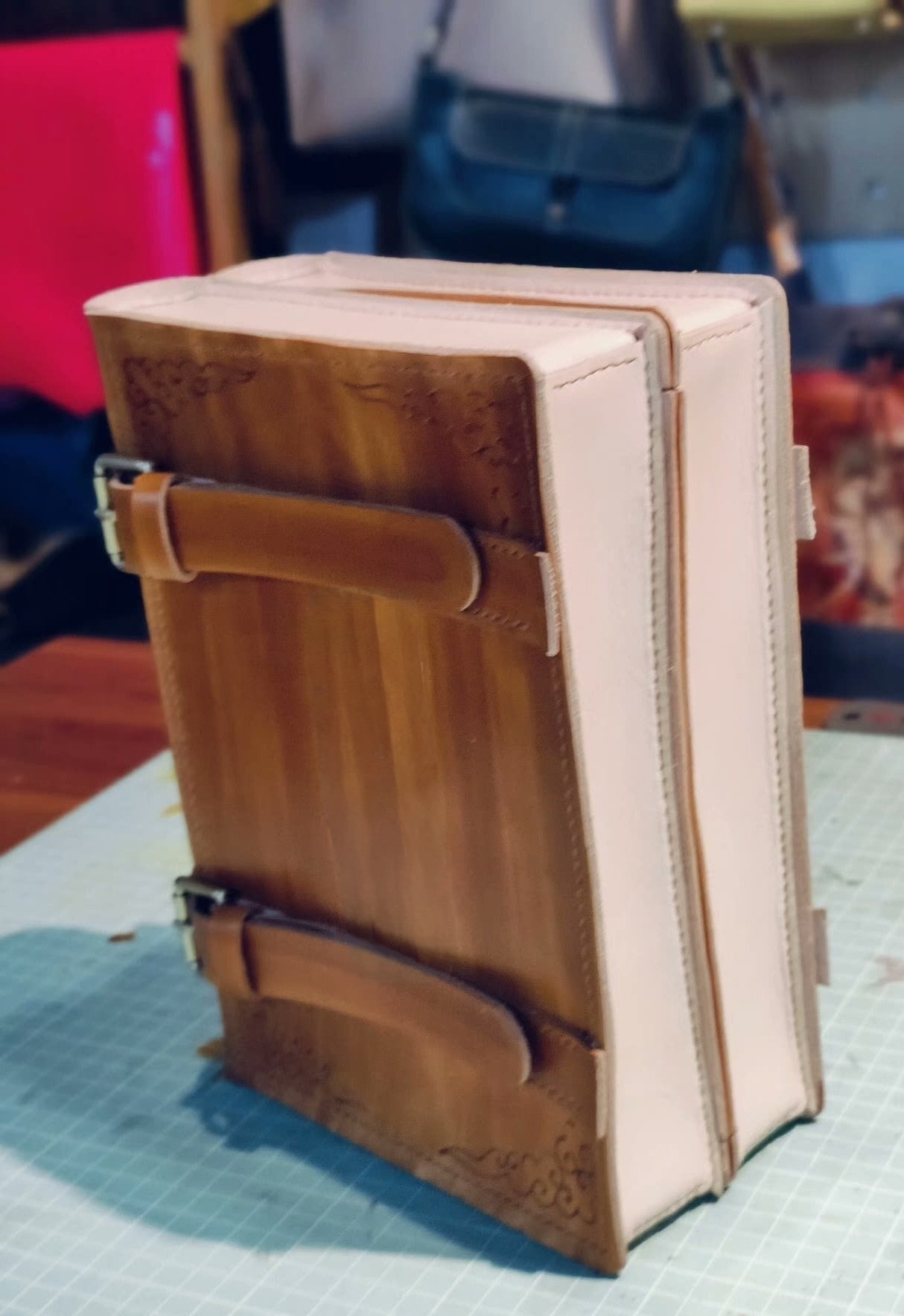 Handmade leather book-shaped crossbody bag