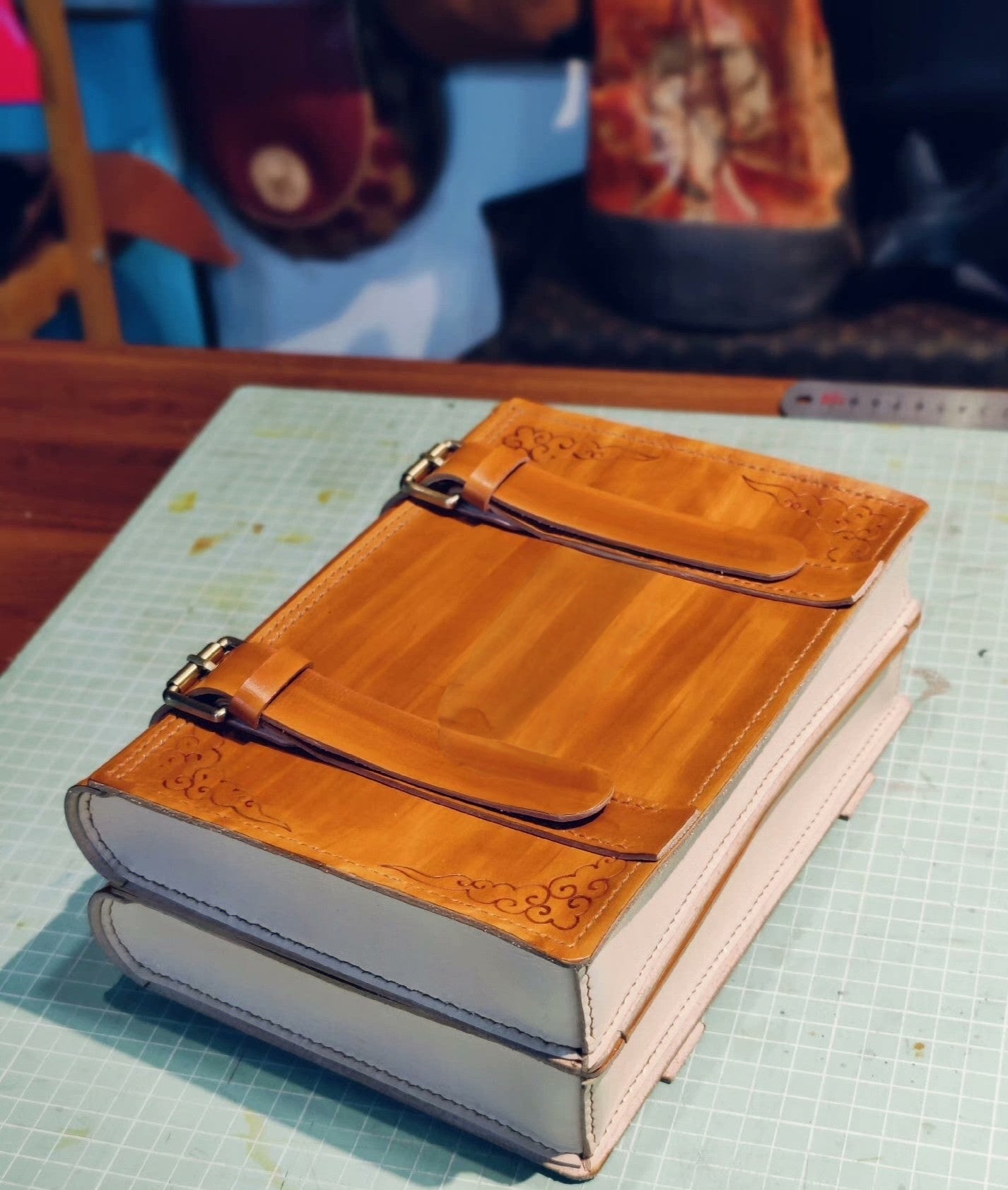 Handmade leather book-shaped crossbody bag