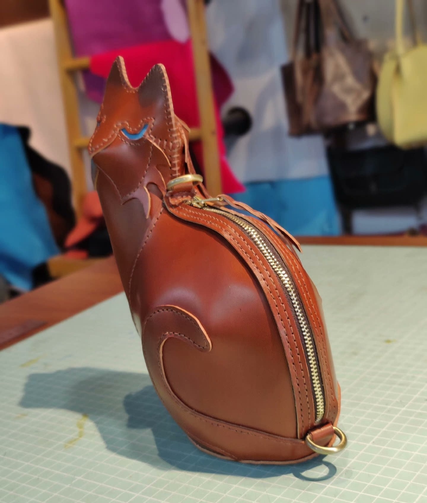 Handmade genuine leather cat creative bag