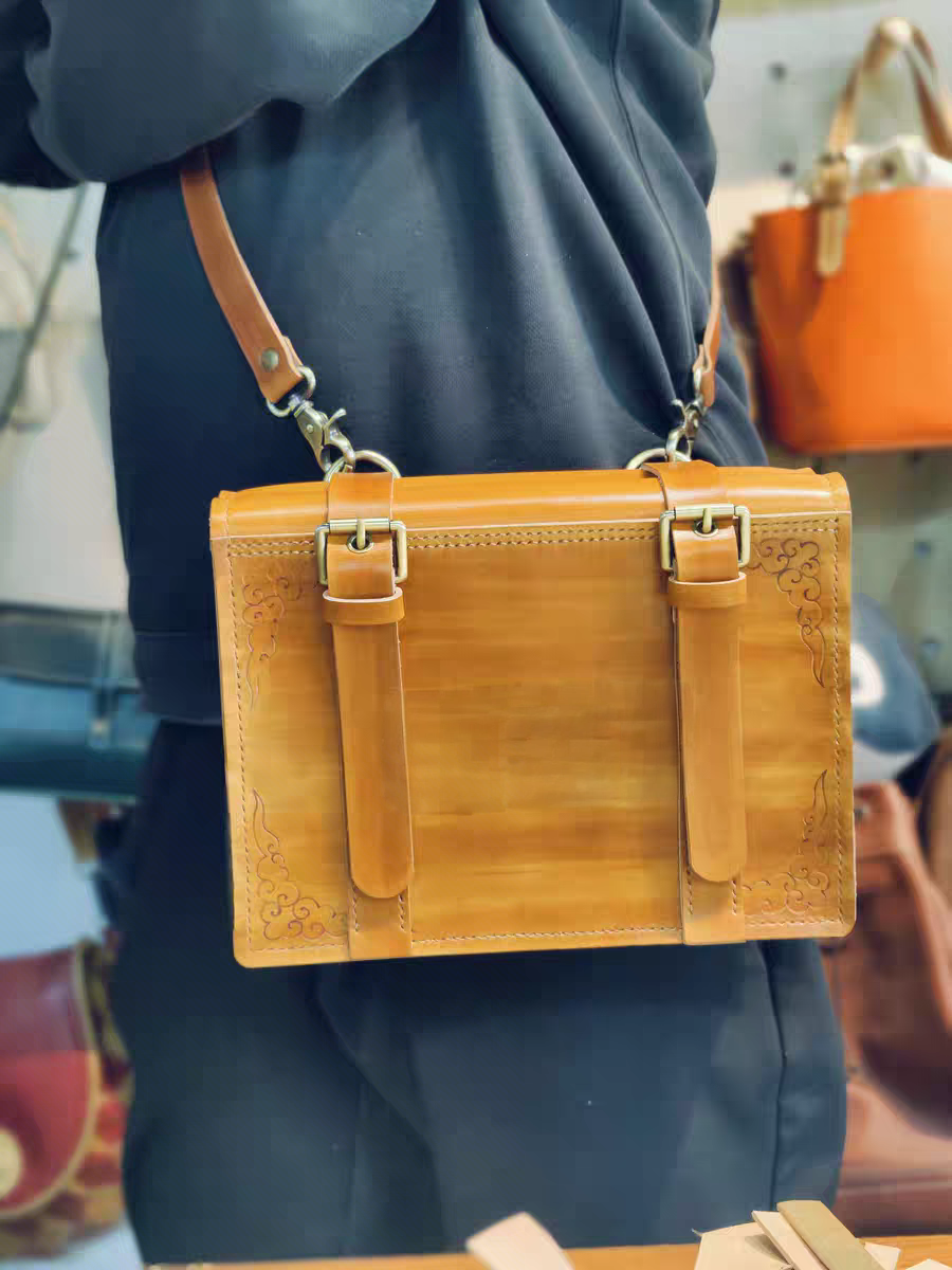 Handmade leather book-shaped crossbody bag