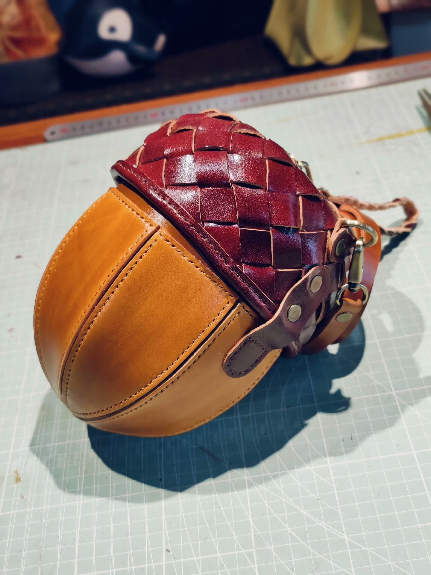 Handmade leather acorn crossbody bag