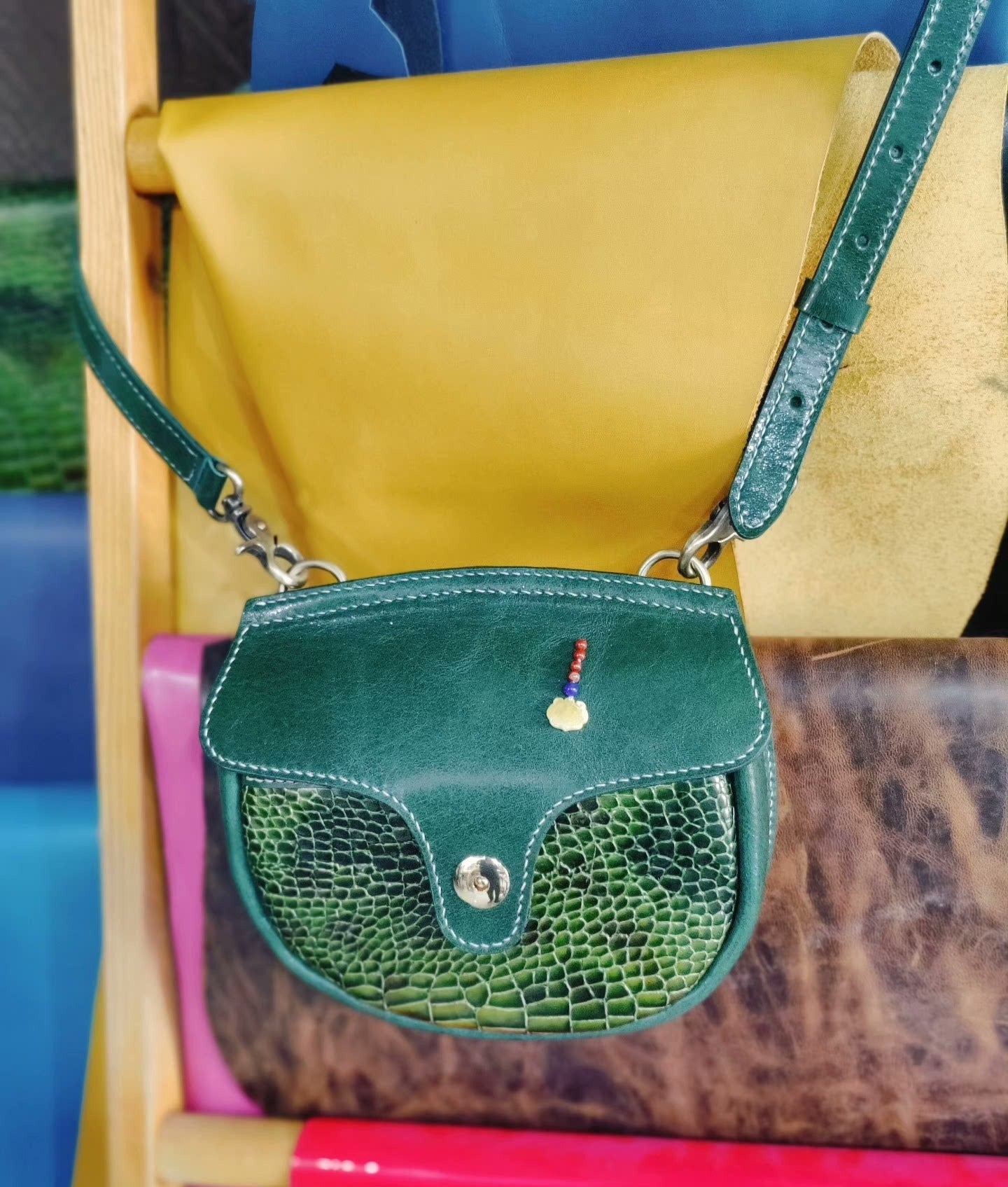 Crocodile pattern saddle bag