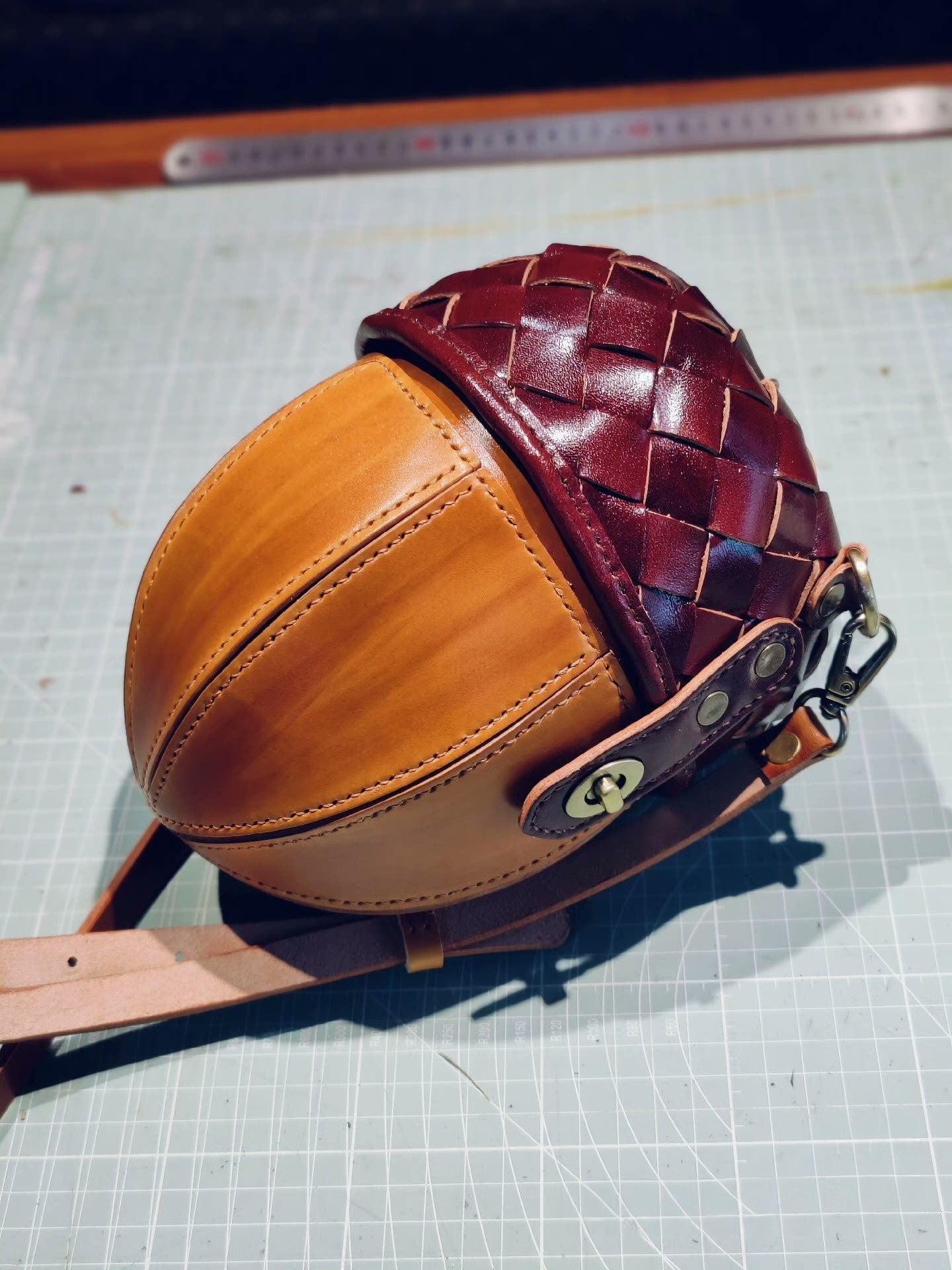 Handmade leather acorn crossbody bag