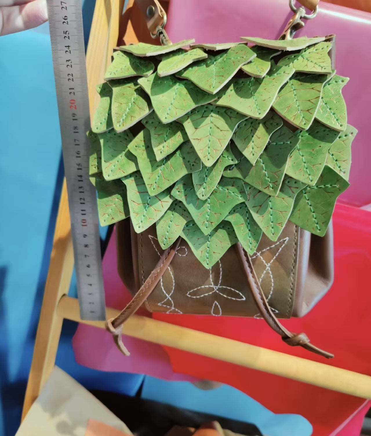 Handmade leather Forest crossbody bag