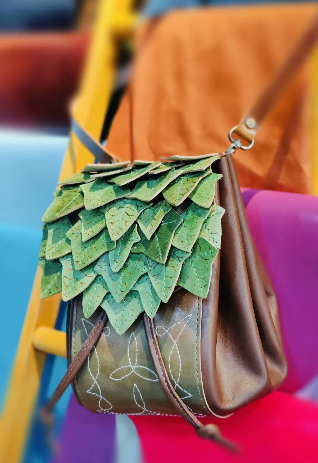 Handmade leather Forest crossbody bag