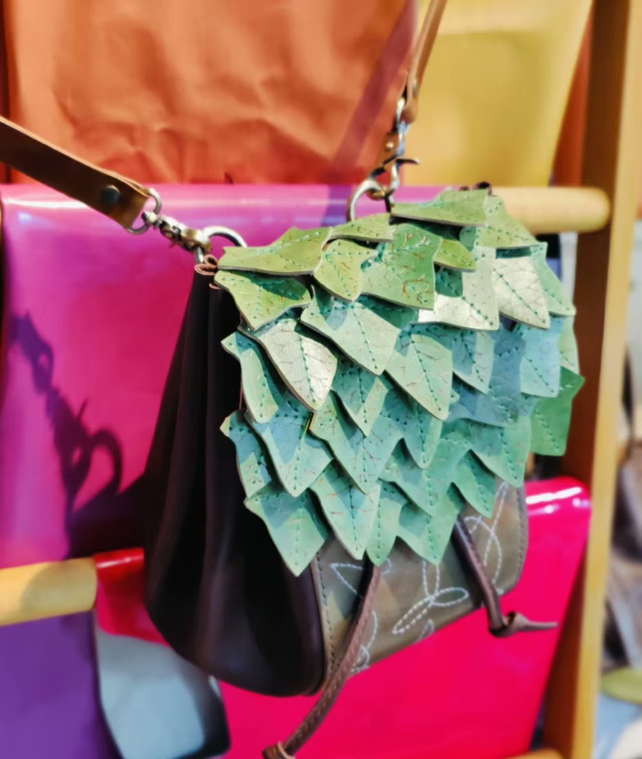 Handmade leather Forest crossbody bag