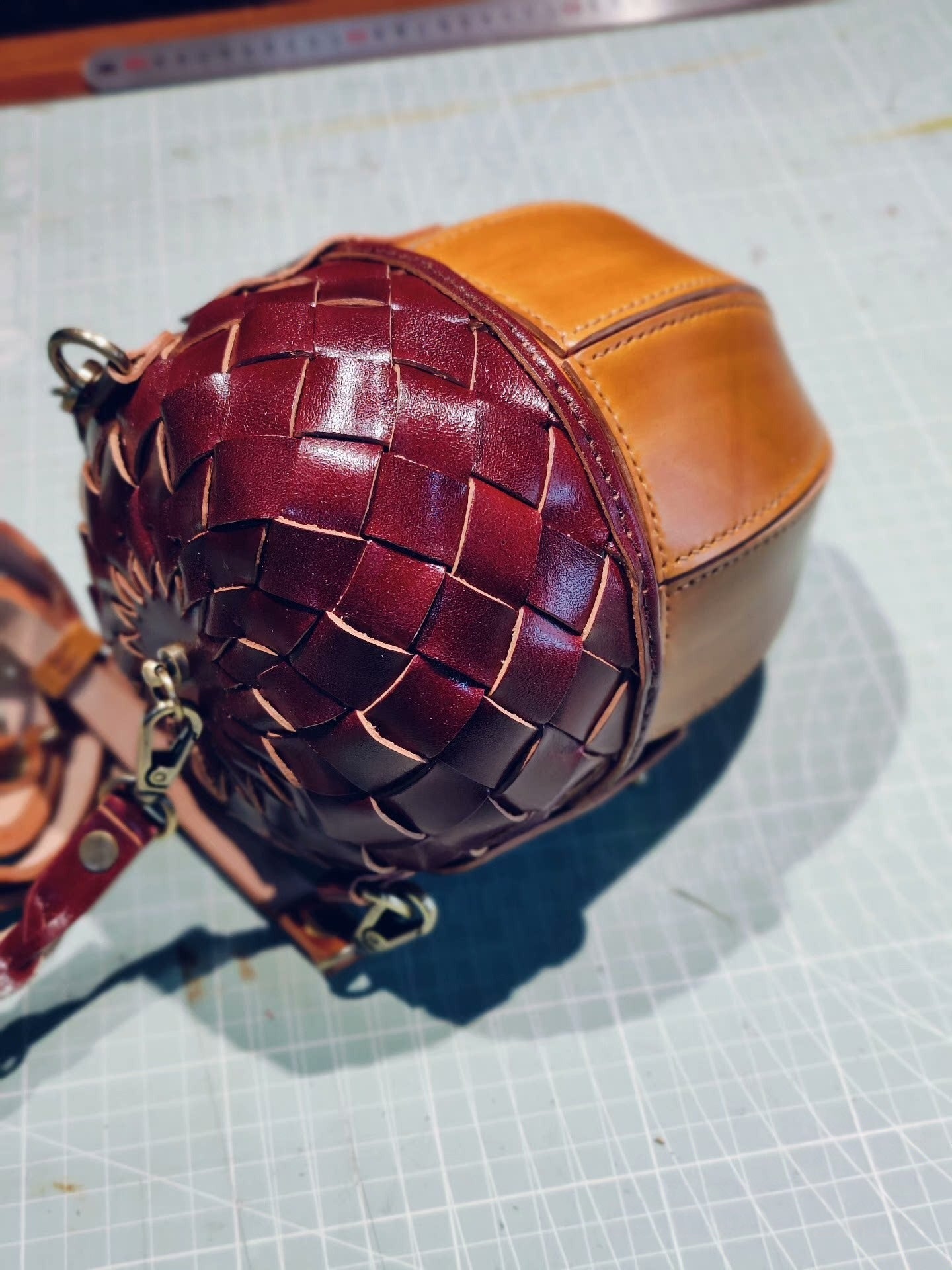 Handmade leather acorn crossbody bag
