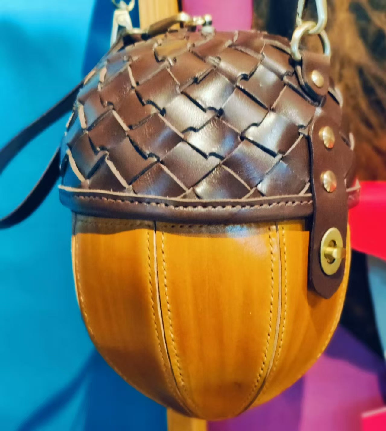 Handmade leather acorn crossbody bag