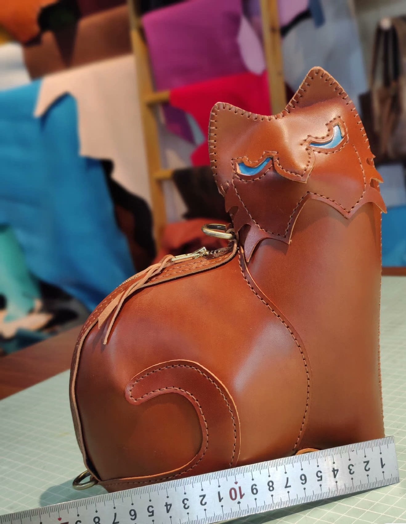 Handmade genuine leather cat creative bag