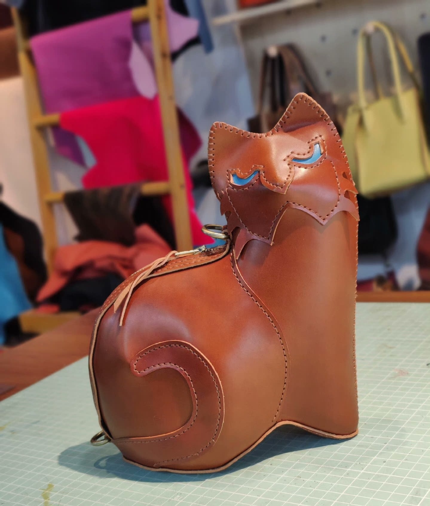 Handmade genuine leather cat creative bag