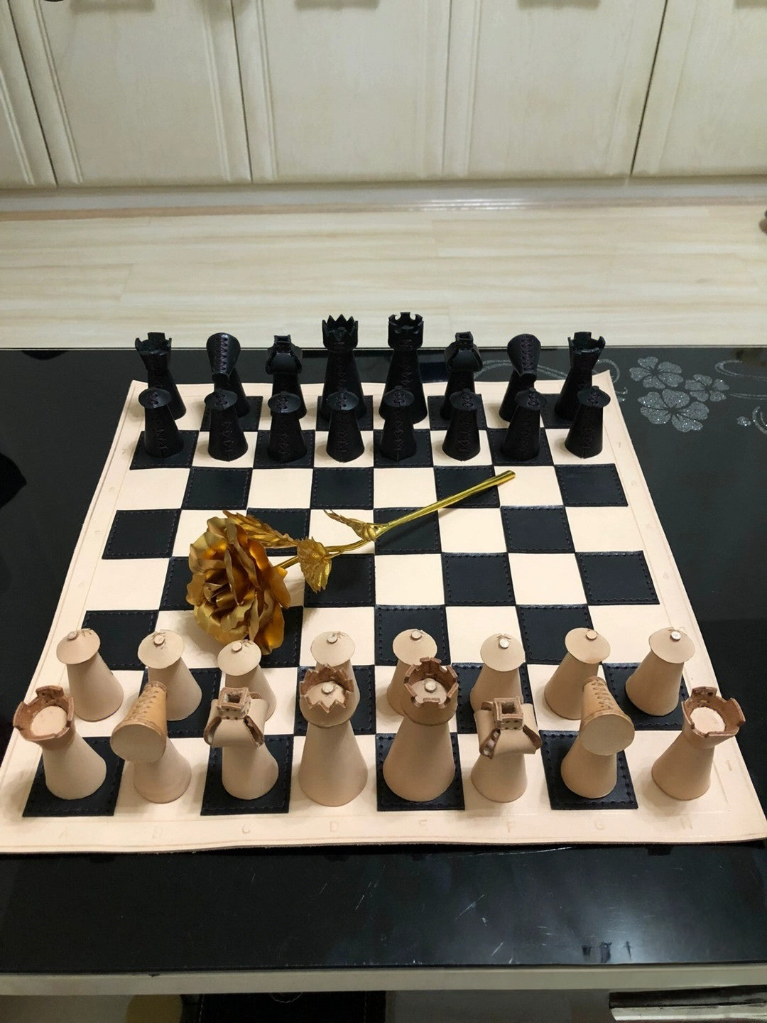 Handmade leather chess set