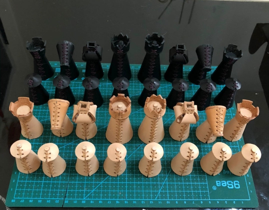 Handmade leather chess set