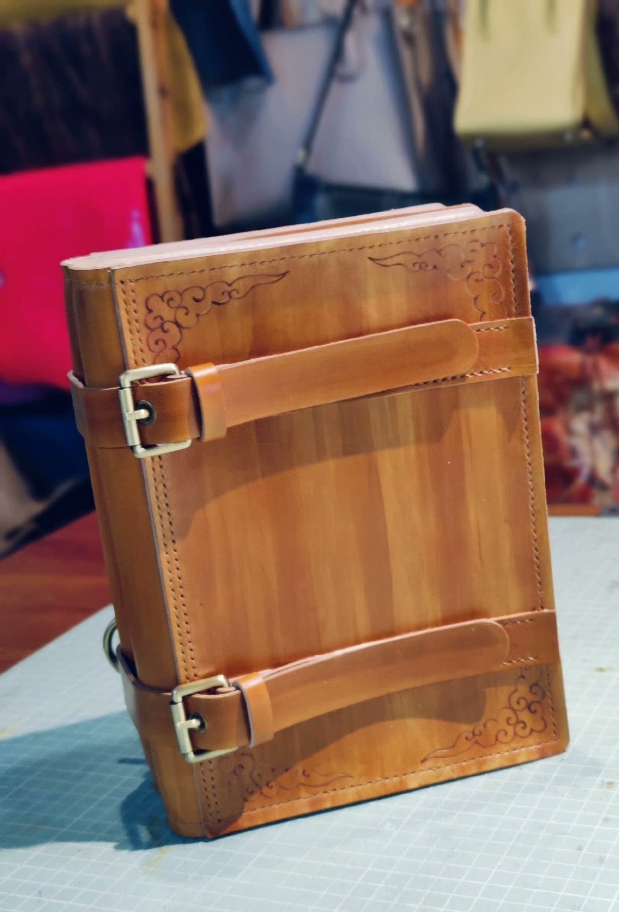 Handmade leather book-shaped crossbody bag