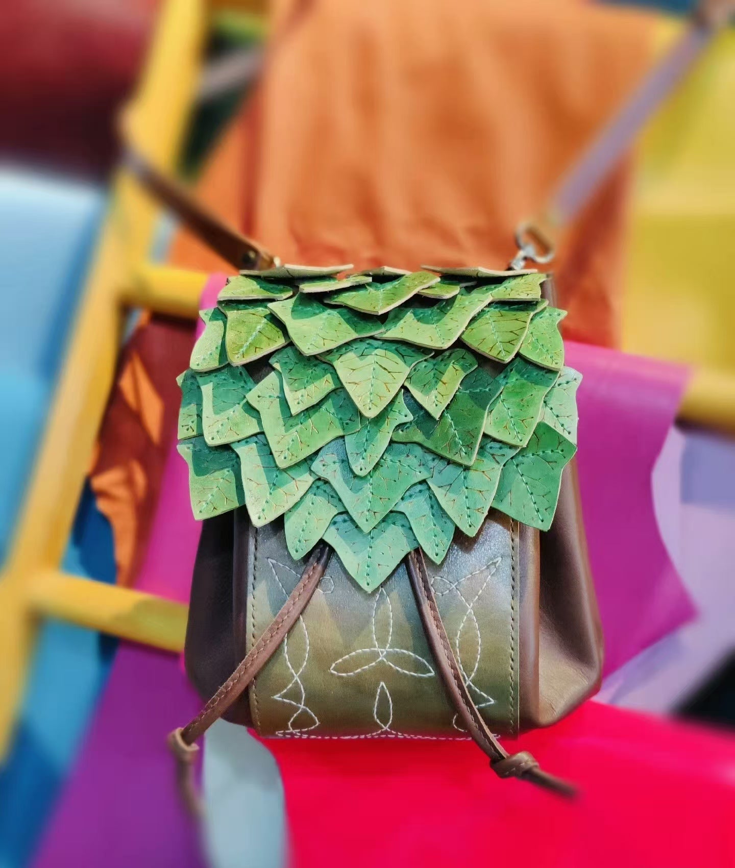 Handmade leather Forest crossbody bag