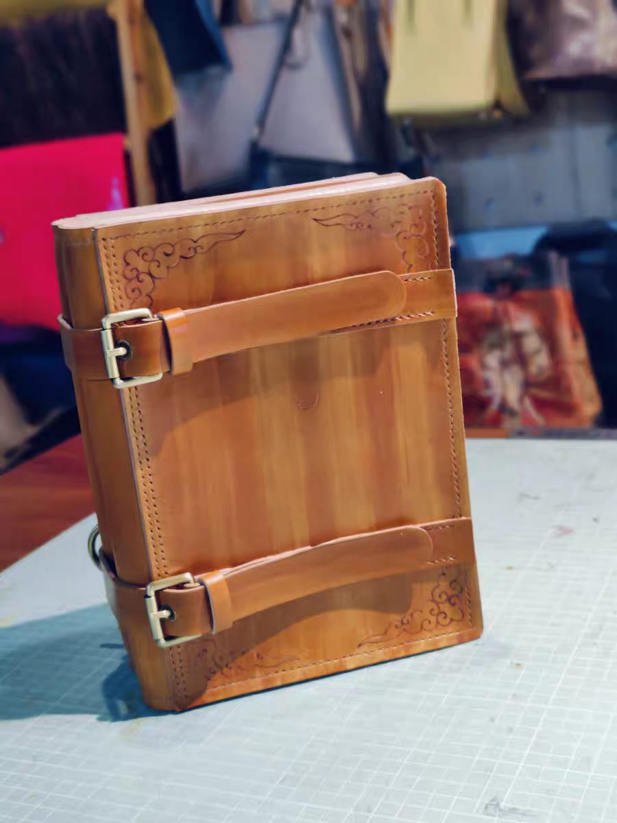 Handmade leather book-shaped crossbody bag