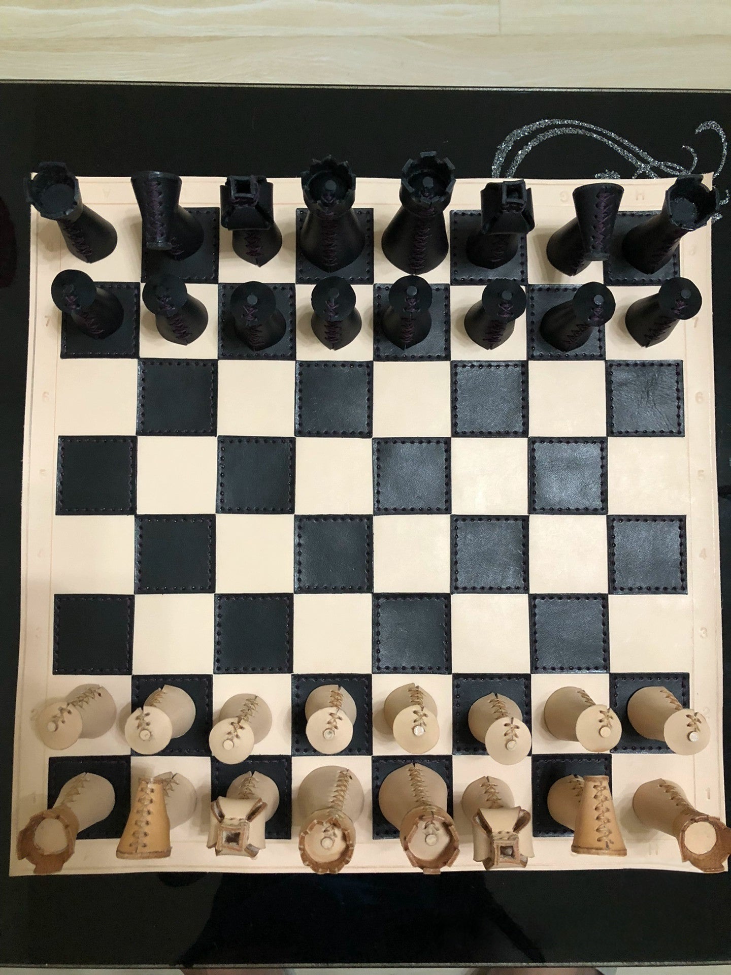 Handmade leather chess set