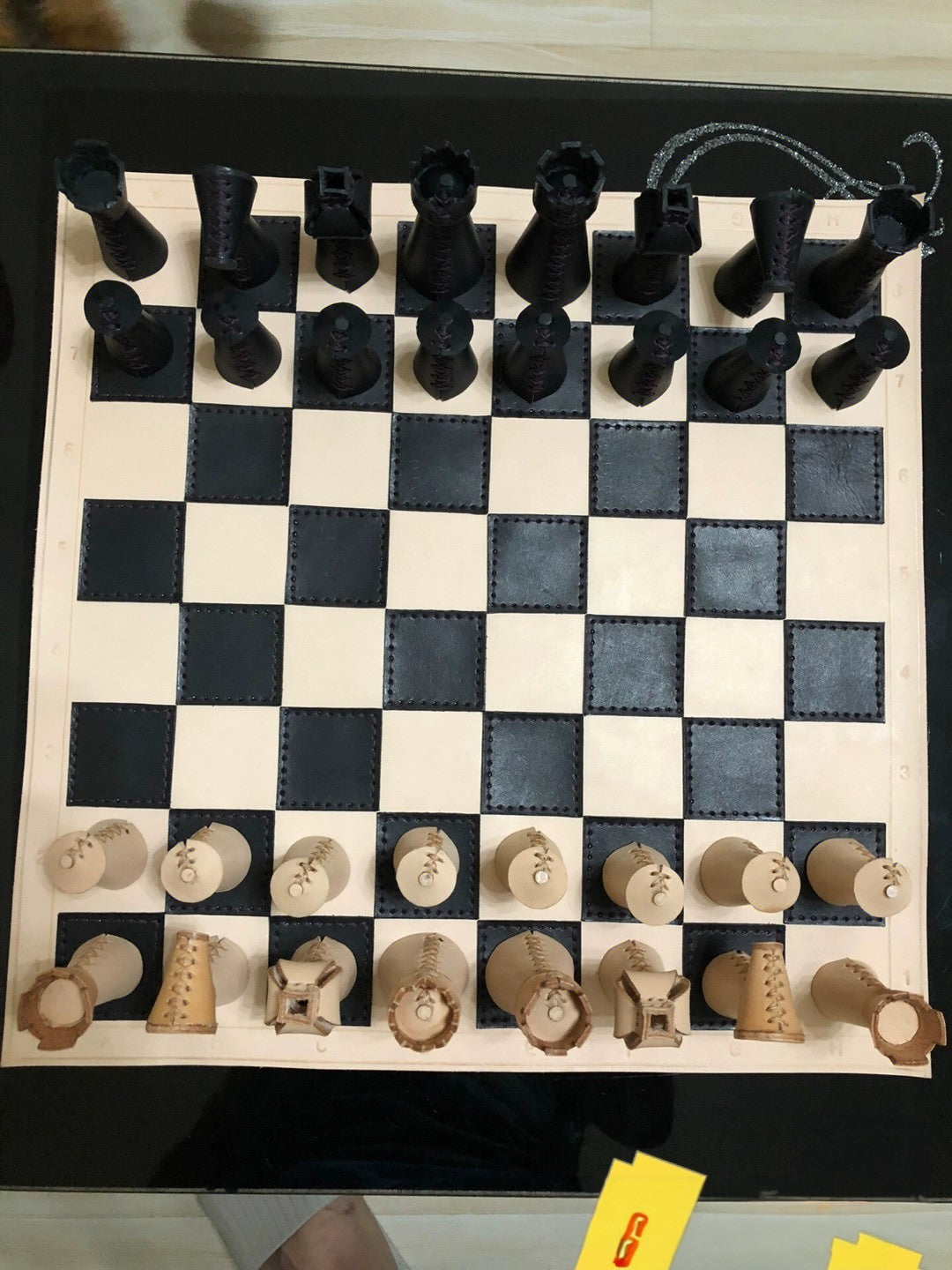 Handmade leather chess set
