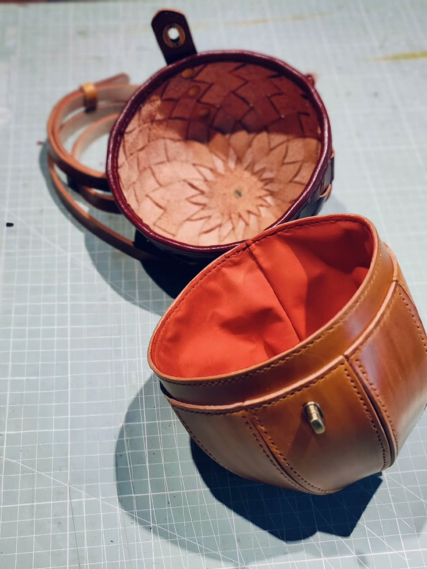 Handmade leather acorn crossbody bag