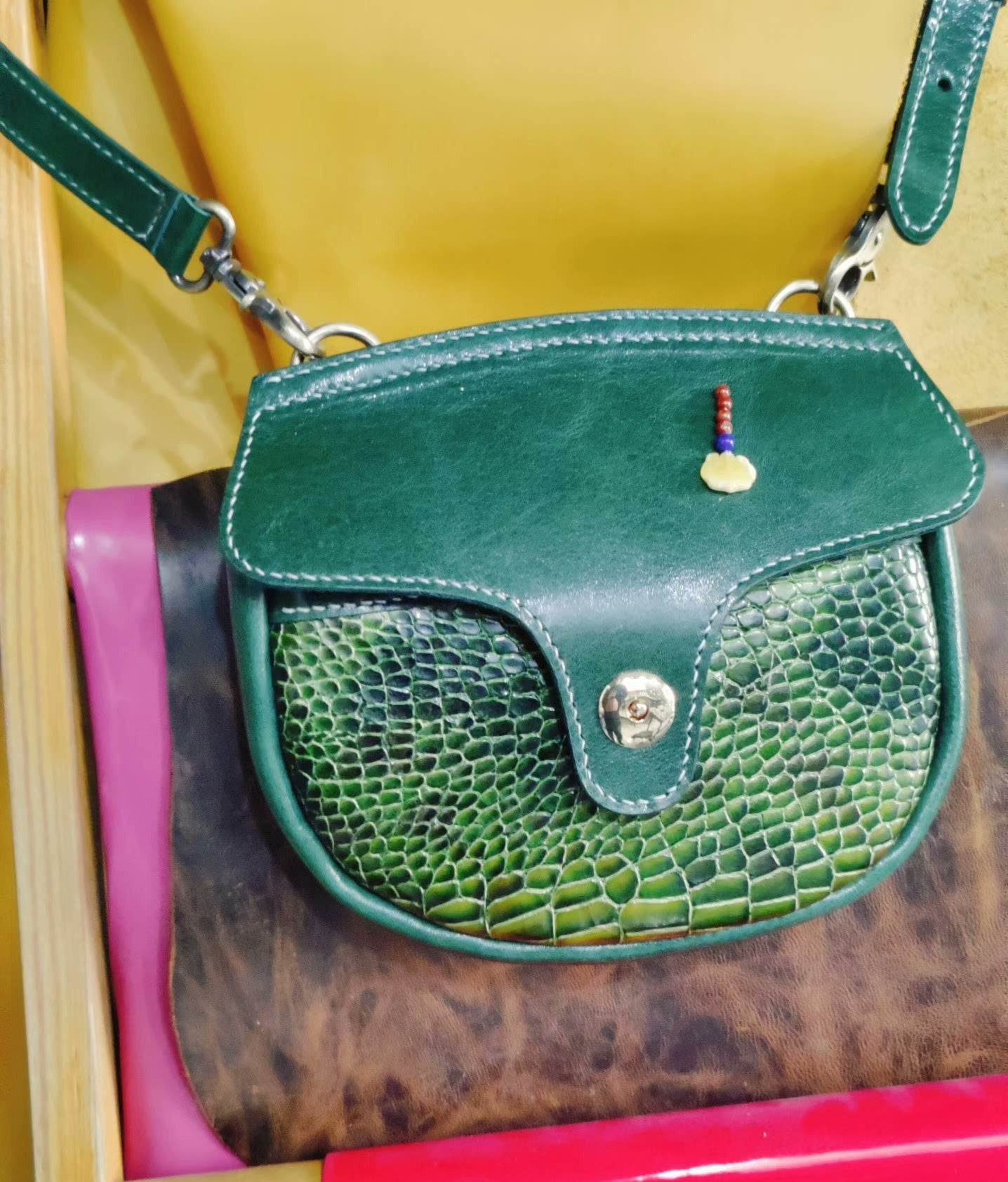 Crocodile pattern saddle bag