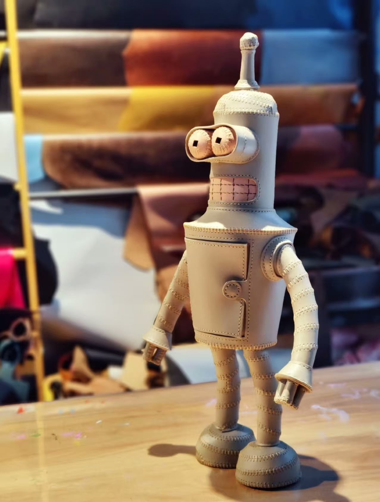 Handmade leather robot shoulder bag