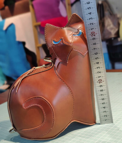 Handmade genuine leather cat creative bag
