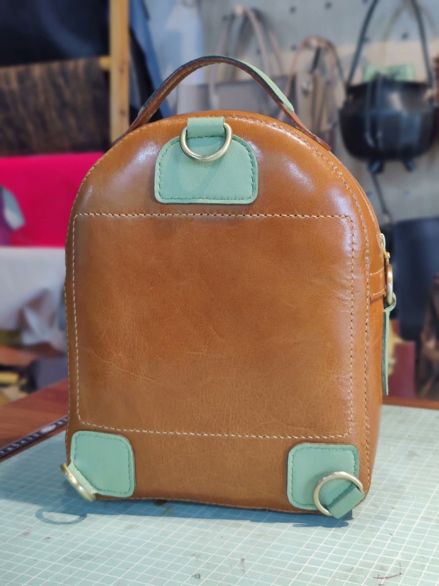 Handmade genuine leather dog backpack