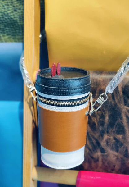 Handmade genuine leather coffee cup creative bag
