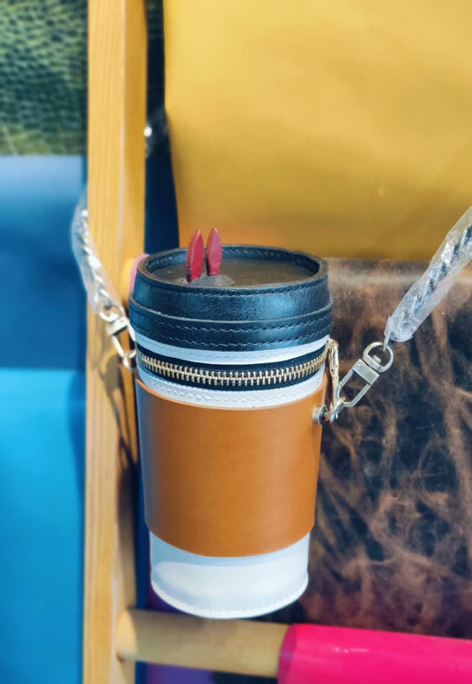 Handmade genuine leather coffee cup creative bag
