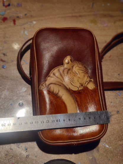 Handmade leather cute tiger chest bag