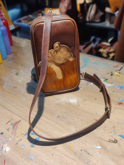 Handmade leather cute tiger chest bag