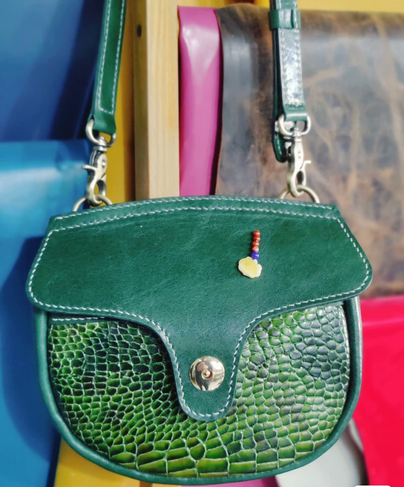 Crocodile pattern saddle bag