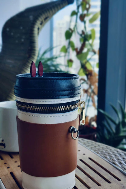Handmade genuine leather coffee cup creative bag