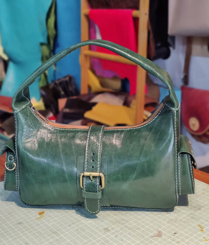 Handmade leather emerald underarm bag
