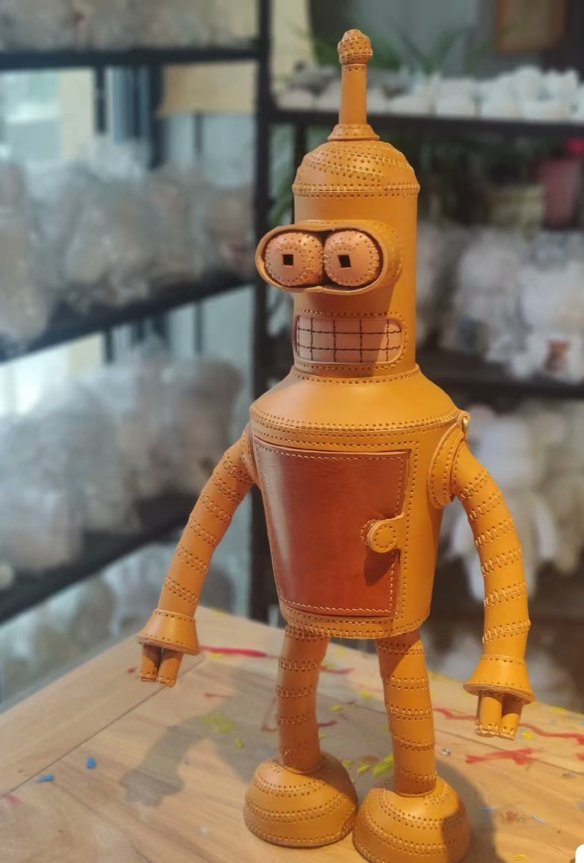 Handmade leather robot shoulder bag