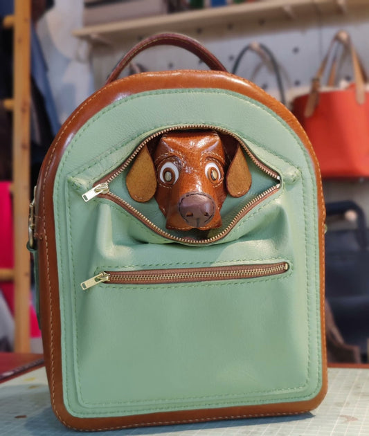 Handmade genuine leather dog backpack