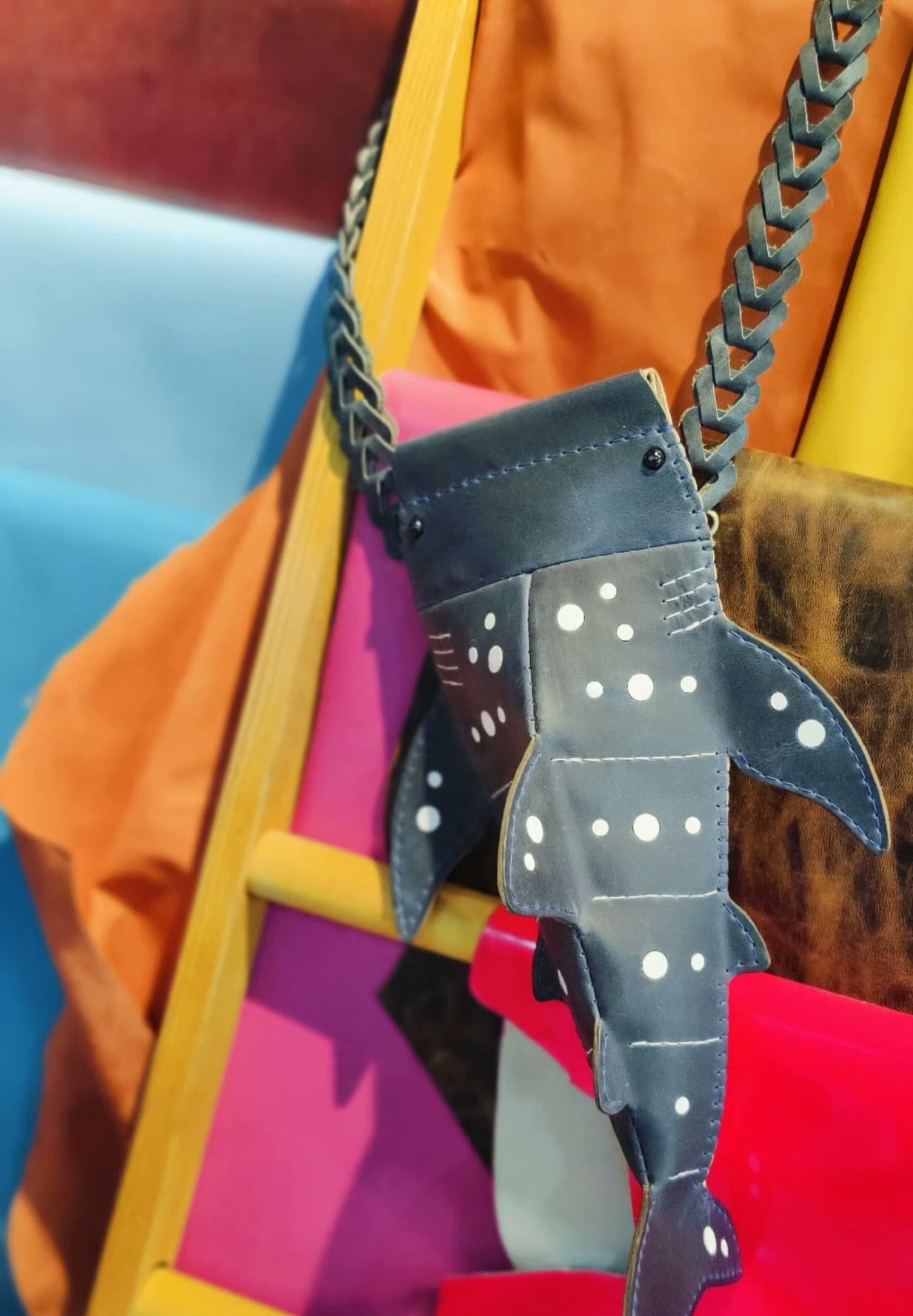 Handmade genuine leather whale shape mobile phone bag