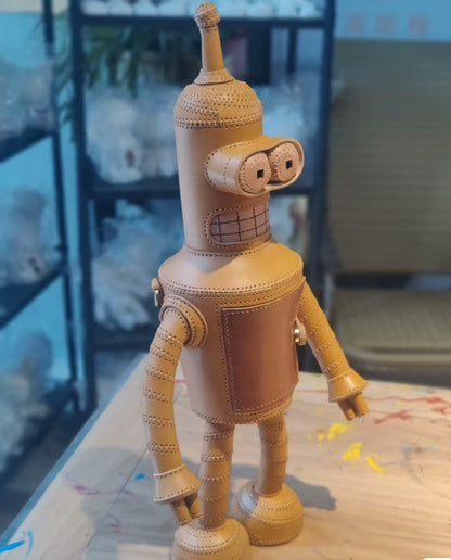 Handmade leather robot shoulder bag