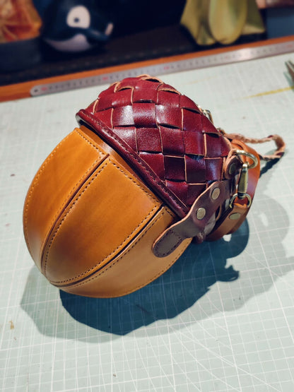 Handmade leather acorn crossbody bag