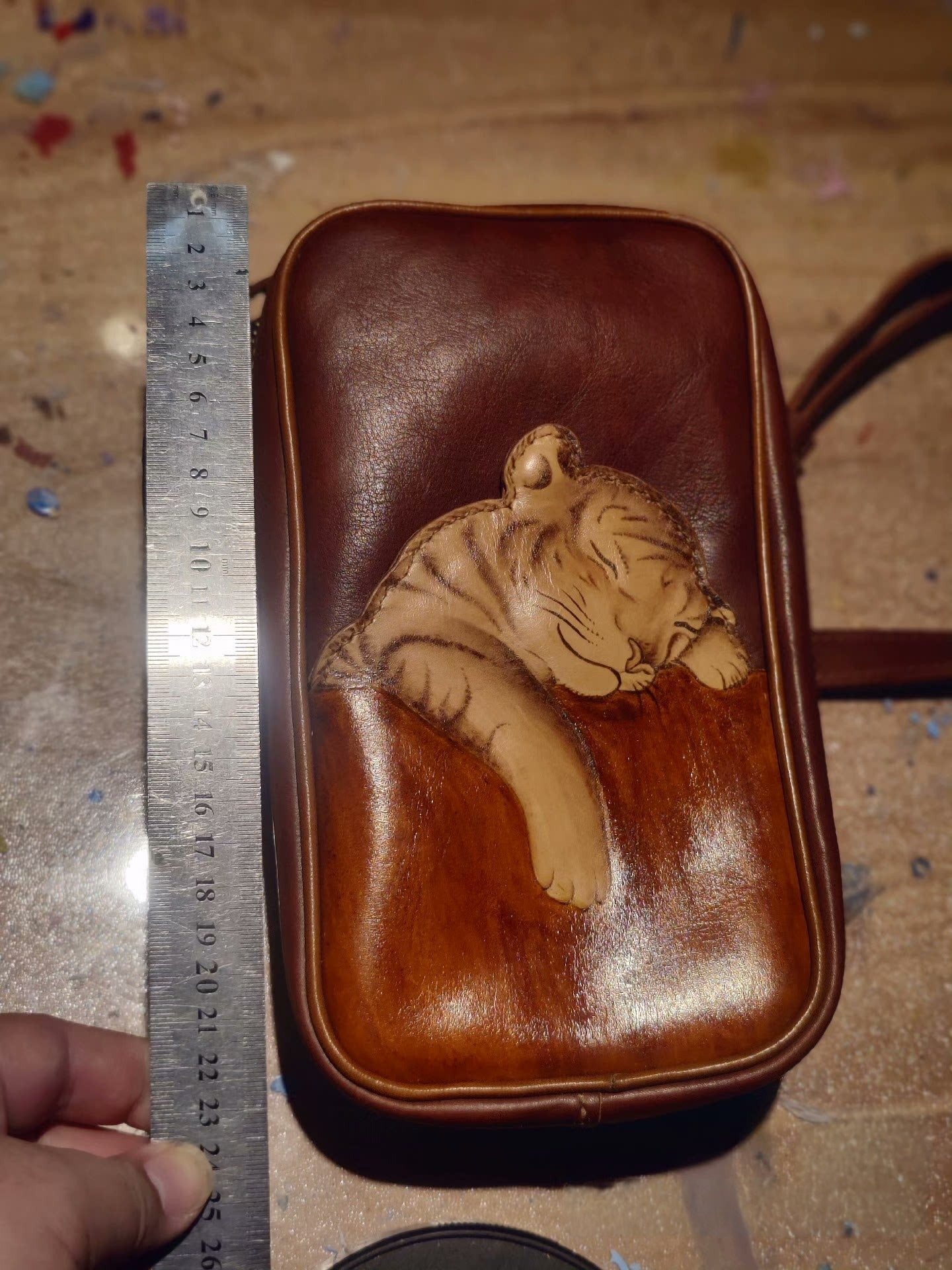 Handmade leather cute tiger chest bag