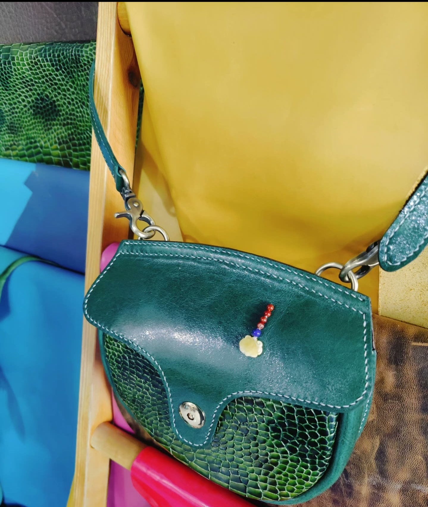 Crocodile pattern saddle bag