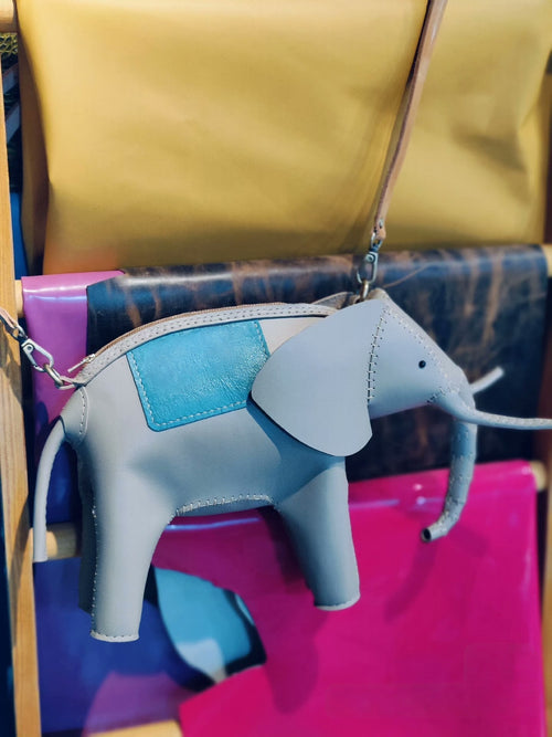 Handmade leather elephant shoulder bag