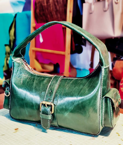 Handmade leather emerald underarm bag