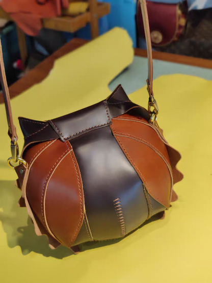 Handmade leather owl shoulder bag