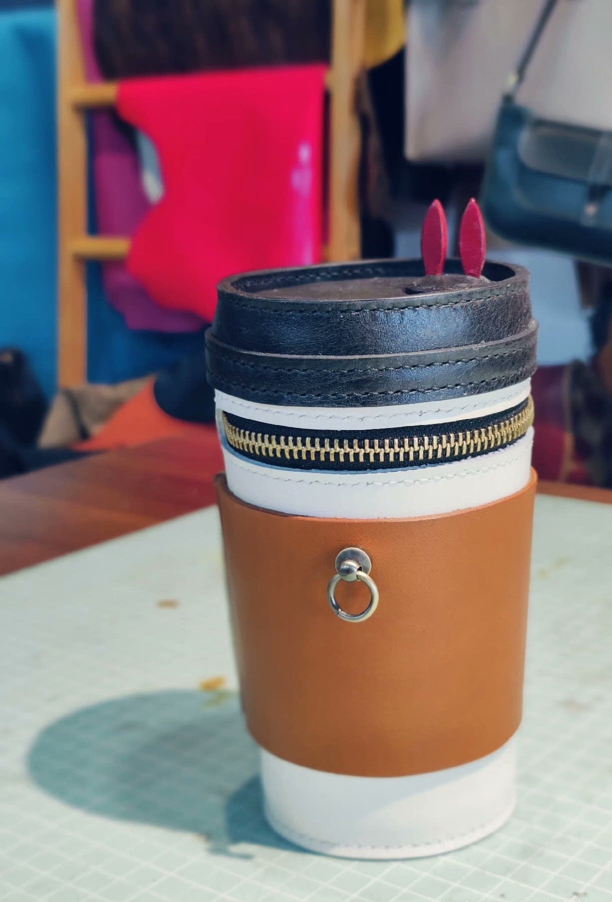 Handmade genuine leather coffee cup creative bag