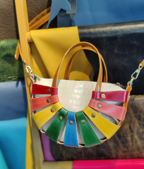 Handmade Leather Colorful Basket Crossbody Bag