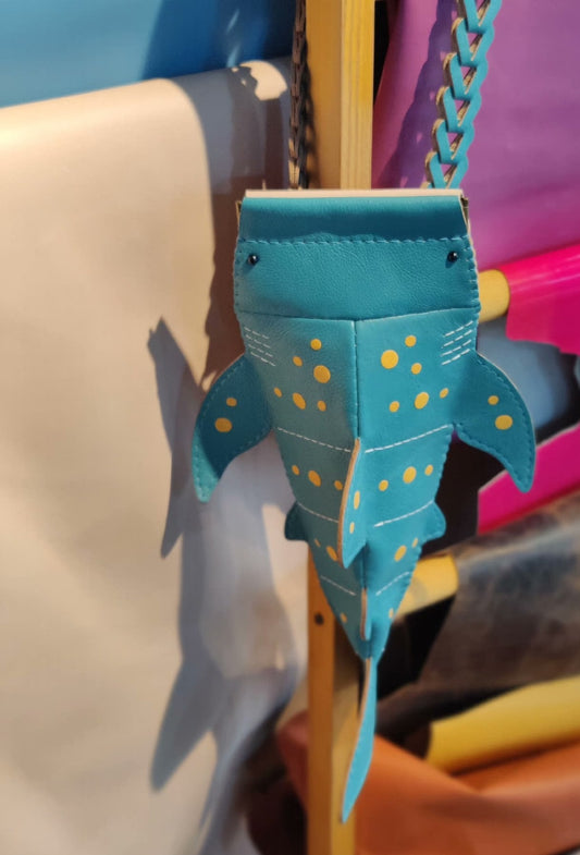 Handmade genuine leather whale shape mobile phone bag