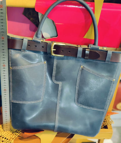 Handmade Leather Jeans Style Tote Bag