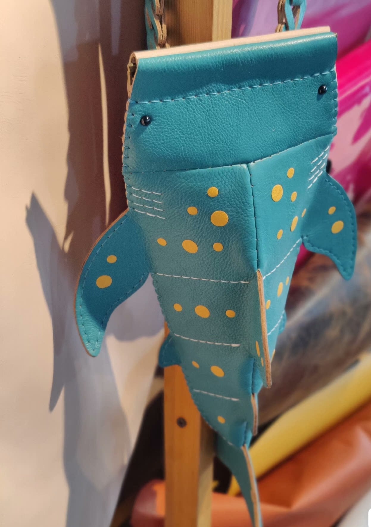 Handmade genuine leather whale shape mobile phone bag