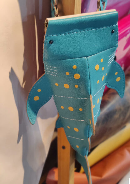 Handmade genuine leather whale shape mobile phone bag